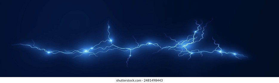 Light blue isolated vector lightning png. Realistic natural neon lightning effectThunderstorm. Strength Energy charge Thunder. Blitz Lightning Thunder Light Sparks Storm Flash	
