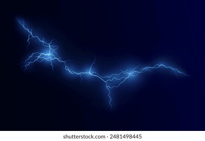 Light blue isolated vector lightning png. Realistic natural neon lightning effectThunderstorm. Strength Energy charge Thunder. Blitz Lightning Thunder Light Sparks Storm Flash	
