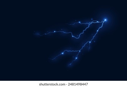 Light blue isolated vector lightning png. Realistic natural neon lightning effectThunderstorm. Strength Energy charge Thunder. Blitz Lightning Thunder Light Sparks Storm Flash	
