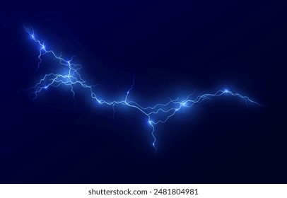 Png de relámpago de Vector aislado azul claro. Efecto de rayo de neón natural realistaTormenta eléctrica. Fuerza Recargo de energía Trueno. Luz del rayo de Blitz Thunder enciende destello de tormenta	