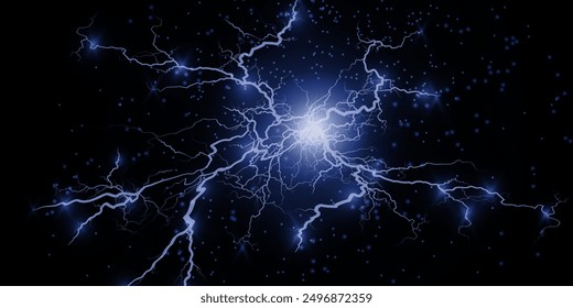 Light blue isolated vector lightning png. Realistic natural neon lightning effectThunderstorm. Strength Energy charge Thunder. Blitz Lightning Thunder Light Sparks Storm Flash	
