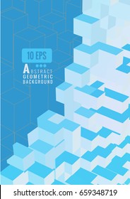 Light blue isometric abstract cube array on blue BG space with cube wireframe
