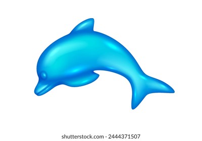 Light blue jelly dolphin 3d realistic vector illustration. Tasty gummy candy creative design. Sea animal shaped object on white background