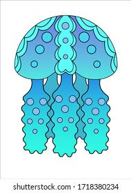 Light blue jellyfish with gradient - vector full color picture. Cartoon stylized vector jellyfish - marine animal for underwater illustrations. Beautiful bright jellyfish.