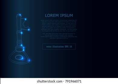  light blue key and stars abstract tech innovation background as technology, protection, goal and solution concept ,vector graphics