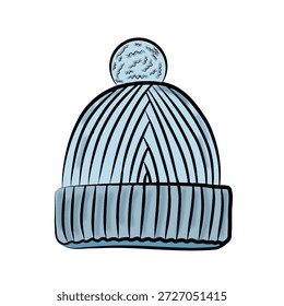 A light blue knitted winter hat with a pom-pom on top.
