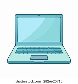 A light blue laptop with an open screen and keyboard, isolated on a plain background, showcasing modern technology and portable computing device.