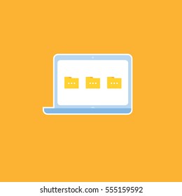 Light blue laptop vector illustration. Orange background. 