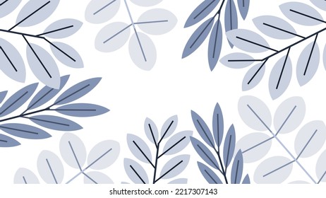 hellblaues Laubmuster um das weiße Zentrum, abstrakter floraler Hintergrund, Tapete-Design, moderner Stil