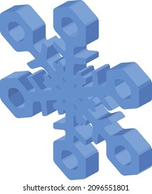 Light blue left-sided isometric style three-dimensional snowflake icon illustration 2