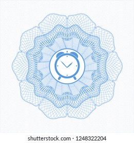 Light blue linear rosette with alarm clock icon inside