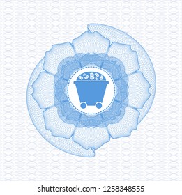 Light blue linear rosette with Bitcoin mining trolley icon inside