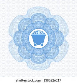 Light blue linear rosette with Bitcoin mining trolley icon inside