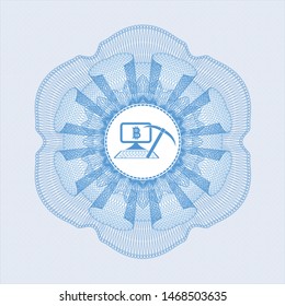 Light blue linear rosette with bitcoin mining icon inside