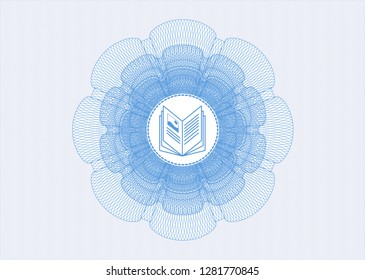 Light blue linear rosette with book icon inside