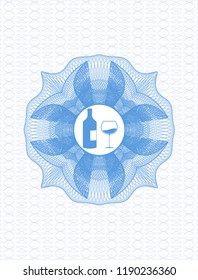 Light blue linear rosette with bottle and glass of wine icon inside