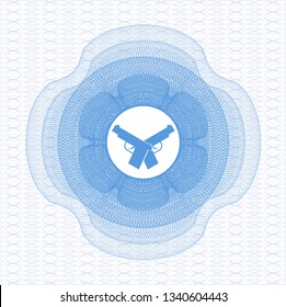Light blue linear rosette with crossed pistols icon inside