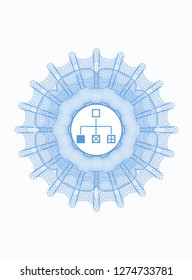 Light blue linear rosette with flowchart icon inside