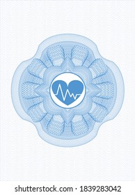 Light blue linear rosette. with heart with electrocardiogram icon inside