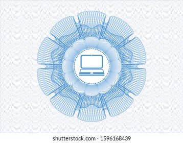 Light blue linear rosette with laptop icon inside