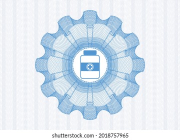 Light blue linear rosette. with medicine bottle icon inside