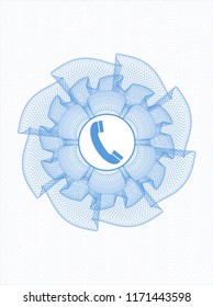 Light blue linear rosette with old phone icon inside