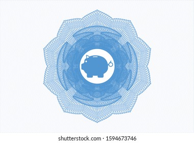 Light blue linear rosette with piggy bank icon inside