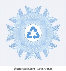 Light blue linear rosette with recycle icon inside