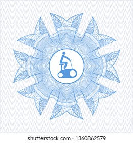Light blue linear rosette with stationary bike icon inside
