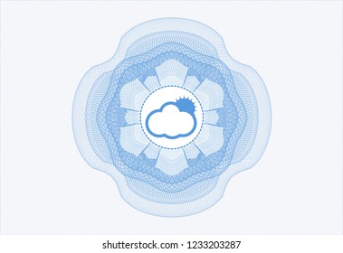 Light blue linear rosette with sun behind cloud icon inside