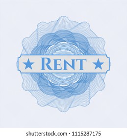 Light blue linear rosette with text Rent inside