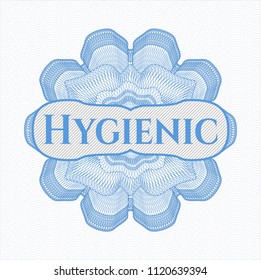 Light blue linear rosette with text Hygienic inside