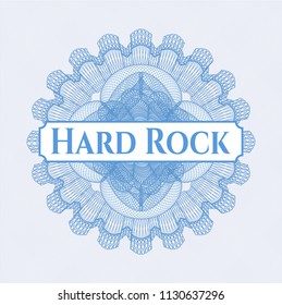 Light blue linear rosette with text Hard Rock inside