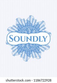 Light blue linear rosette with text Soundly inside