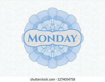 Light blue linear rosette with text Monday inside