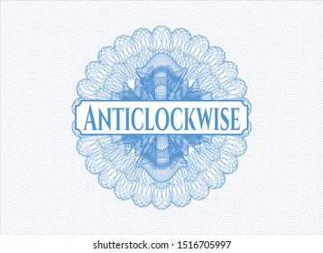 Light blue linear rosette with text Anticlockwise inside