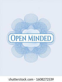 Light blue linear rosette with text Open Minded inside
