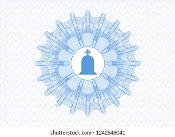 Light blue linear rosette with tombstone icon inside