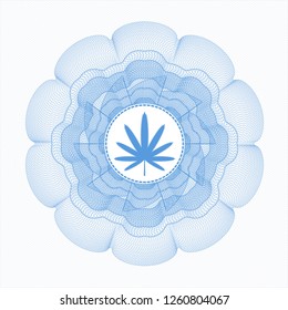 Light blue linear rosette with weed leaf icon inside