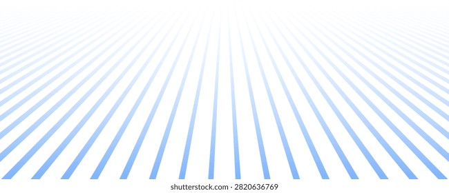 Light Blue Lines in Diminishing Perspective with Movement Effect for Abstract Simple Horizontal Textured Striped Background or Web Banner. Vector Art.
