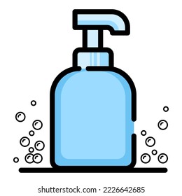 light blue liquid soap cartoon vector illustration with foaming bubbles