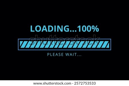 Light blue loading bar on dark blue background for websites and graphic resources. 100% loaded bar illustration.