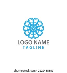 light blue logo on white background