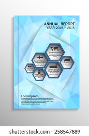 Light blue low polygonal background. Cover design template layout in A4 size for annual report, brochure, flyer, vector illustration