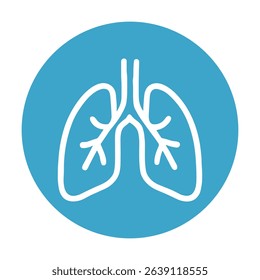 Light blue lung illustration in circle. Icon symbol illustration