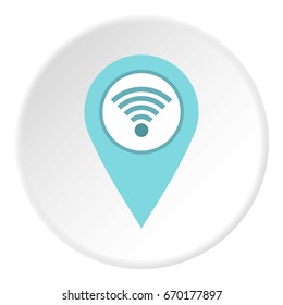 Light blue map pointer with wi fi symbol icon in flat circle isolated vector illustration for web