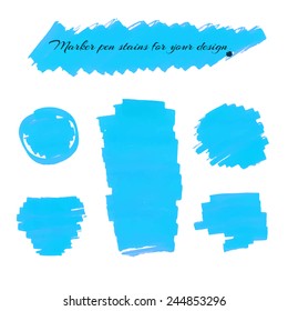 Light blue marker pen spots and lines isolated on a white background for your design. Vector illustration.