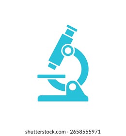 Ilustración de microscopio azul claro sobre fondo blanco, que presenta una representación clara y concisa de un instrumento científico comúnmente utilizado para un examen minucioso.