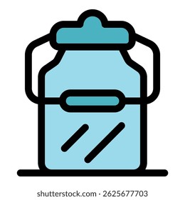 Light blue milk bottle closed with a cap and a handle, preserving the freshness of the milk