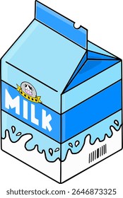 Caixa de leite azul clara. produto láteo. Comida e bebida saudáveis. café da manhã. Ilustração plana sobre fundo branco.